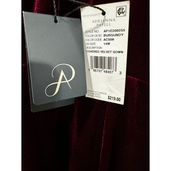 Adrianna Papell Plus Size Velvet V Neck Draped High Low Gown Burgundy NWT 14W - Picture 9 of 10